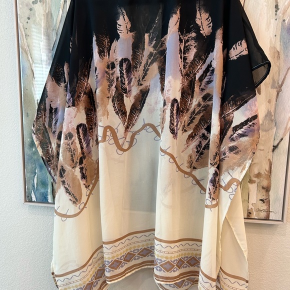 Cato Sweaters - Cato Black and Cream Feather Poncho